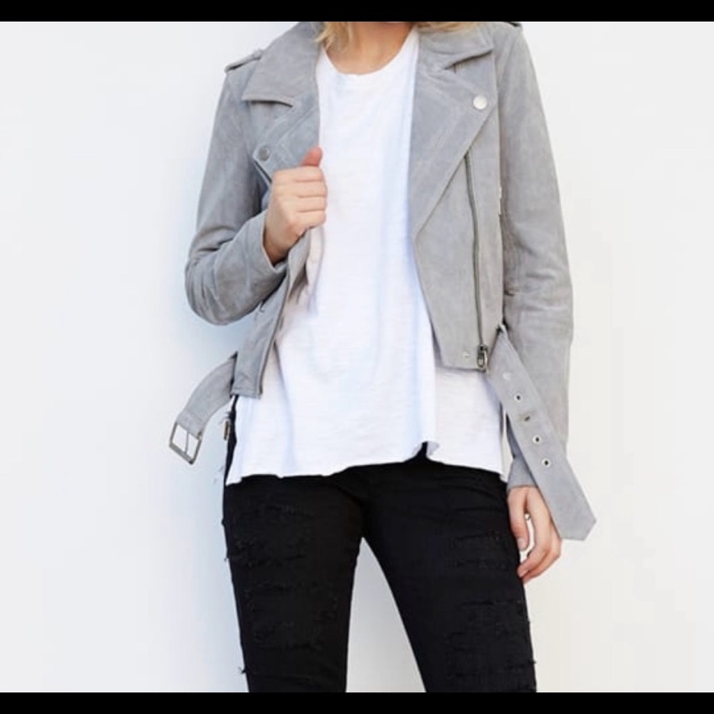 Blank NYC Suede Moto Jacket Cloud Gray Size M